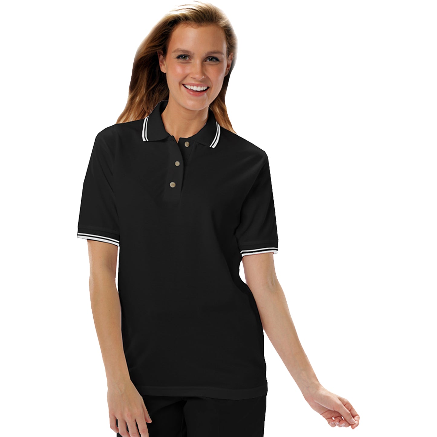 Blue Generation BG6205 Ladies Superblend Tipped Pique Polo, Black/White, Medium (Clearance)
