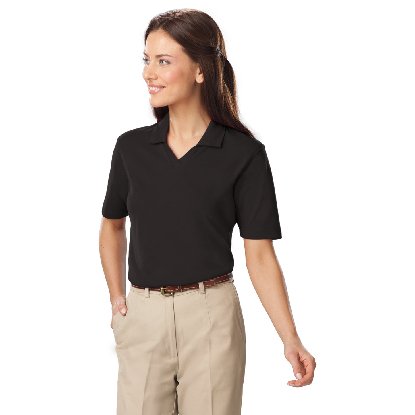 Blue Generation BG6209 Ladies Superblend V-Neck Polo, Black, 2X-Large (Clearance)