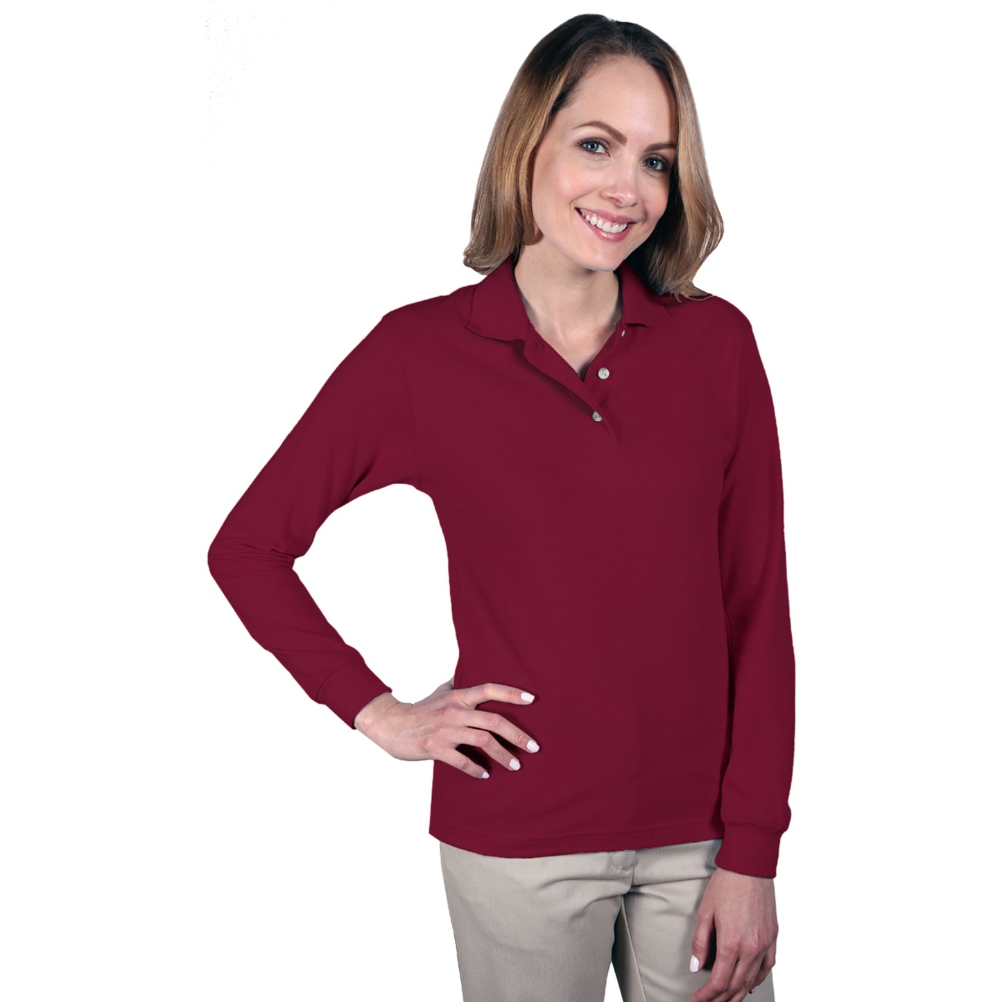Blue Generation BG6207 Ladies Superblend L/S Polo, Burgundy, Small (Clearance)