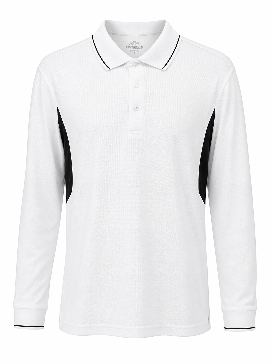 Tri Mountain Men's Long Sleeve Performance Polo Shirt – White with Black Trim - K118LS
