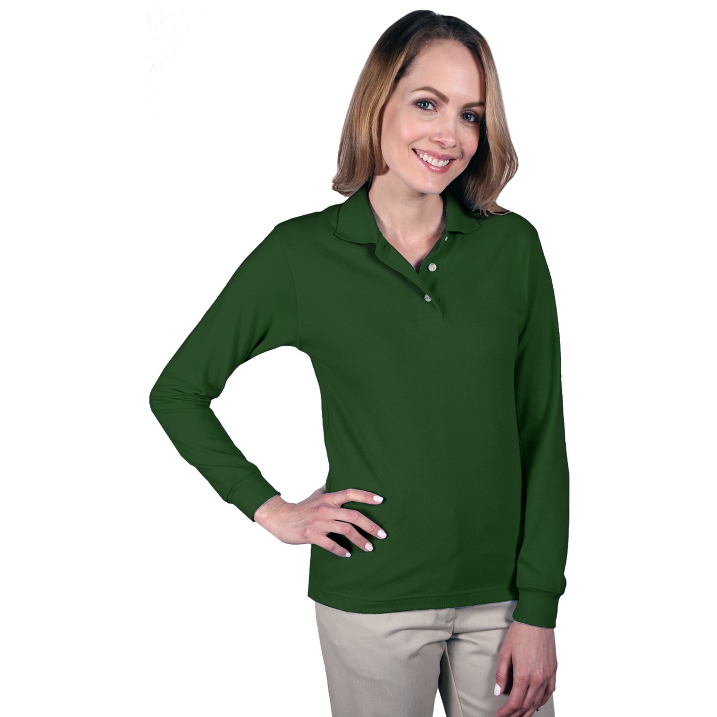 Blue Generation BG6207 Ladies Superblend L/S Polo, Hunter, 2XLarge (Clearance)