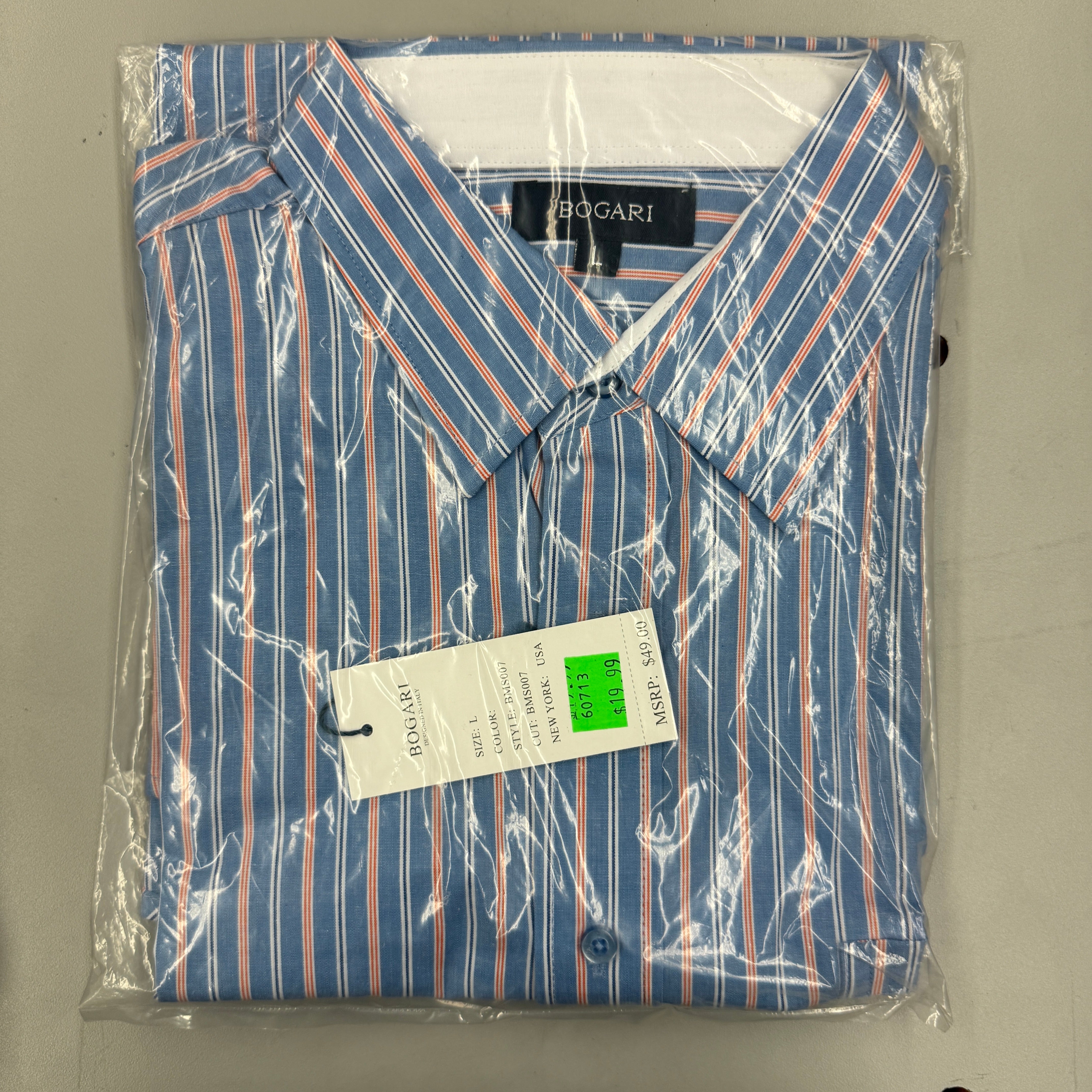 bogari dress shirt Bogari Blue Red Striped Long Sleeve Dress Shirt Men's 2XL 17 1/4-36 1/2 VGC