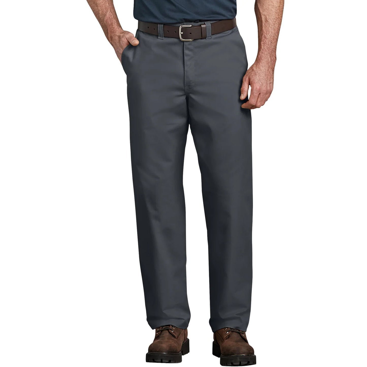 Dickies Workwear Men's Premium Industrial Flat Front Comfort Waist Pant, Charcoal Gray, 58 Unhemmed, Clearance - Basics Clothing Store
