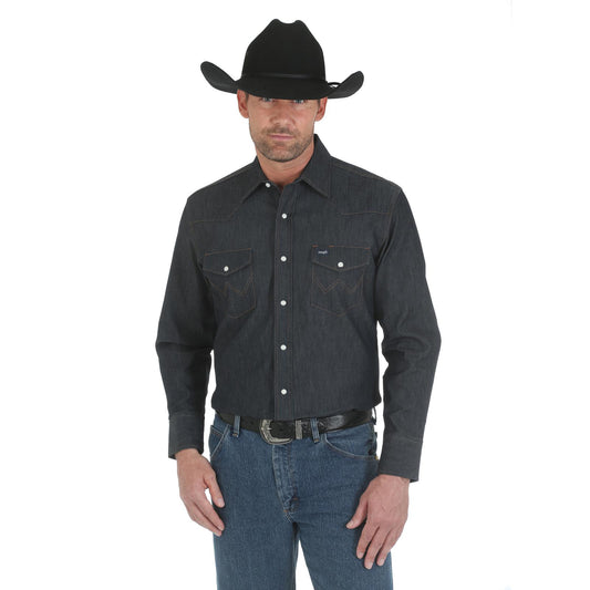 Wrangler® Men's Premium Performance Advanced Comfort Cowboy Cut® Long Sleeve Spread Collar Solid Shirt - Denim