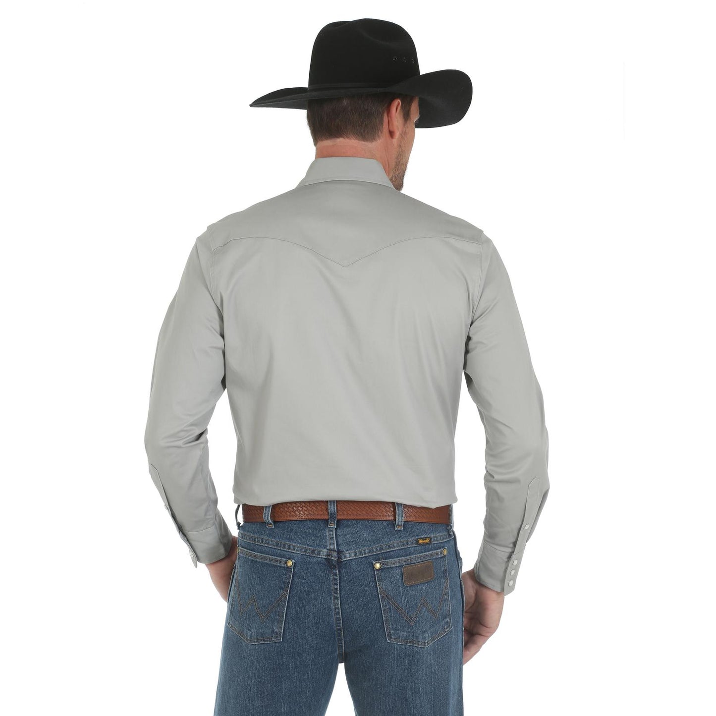 Wrangler® Men's Premium Performance Advanced Comfort Cowboy Cut® Long Sleeve Spread Collar Solid Shirt - Cement