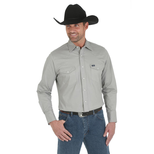 Wrangler® Men's Premium Performance Advanced Comfort Cowboy Cut® Long Sleeve Spread Collar Solid Shirt - Cement