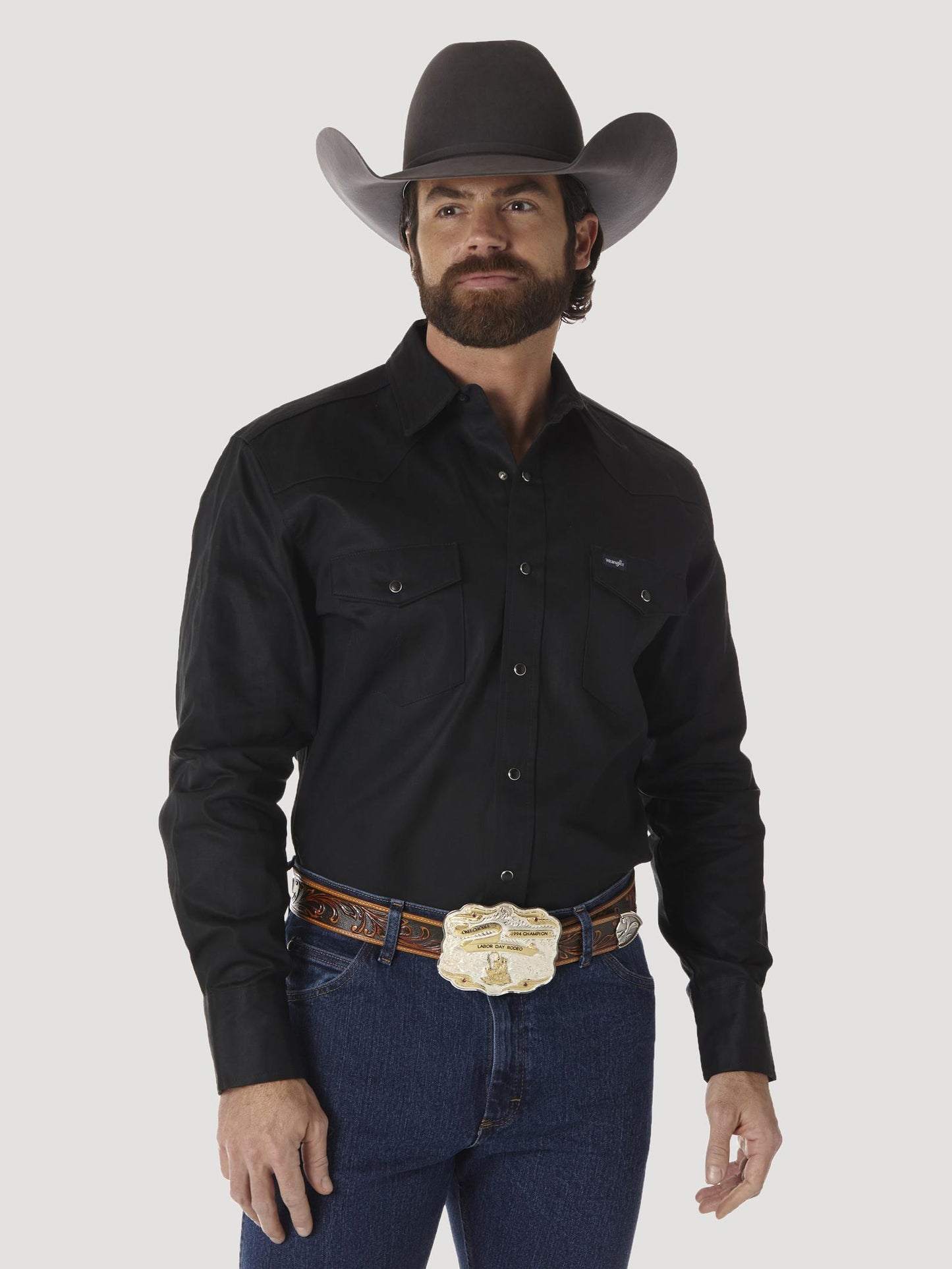 Wrangler Cowboy Cut® Firm Finish Twill Western Snap Work Shirt - Black - MS70819-
