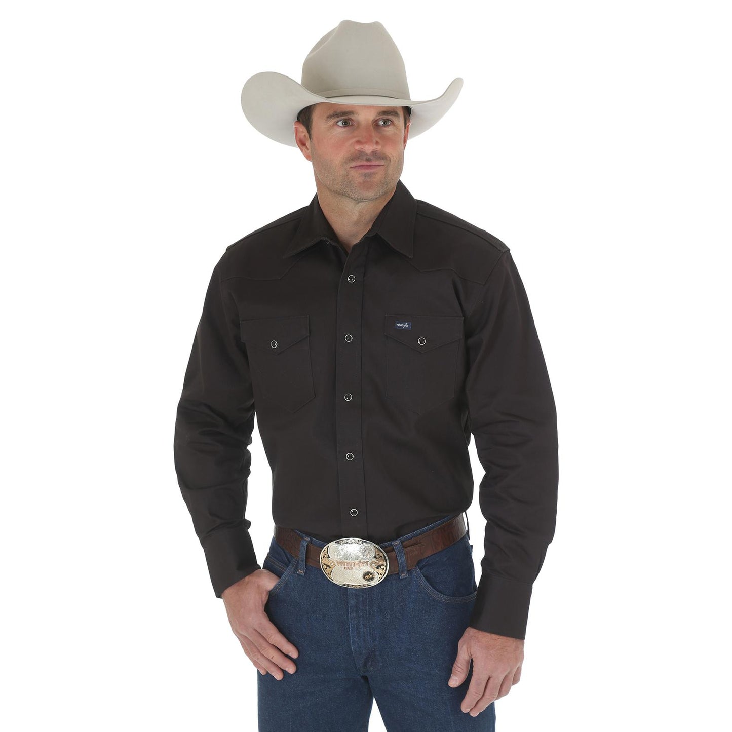 Wrangler Cowboy Cut® Firm Finish Twill Western Snap Work Shirt - Black
