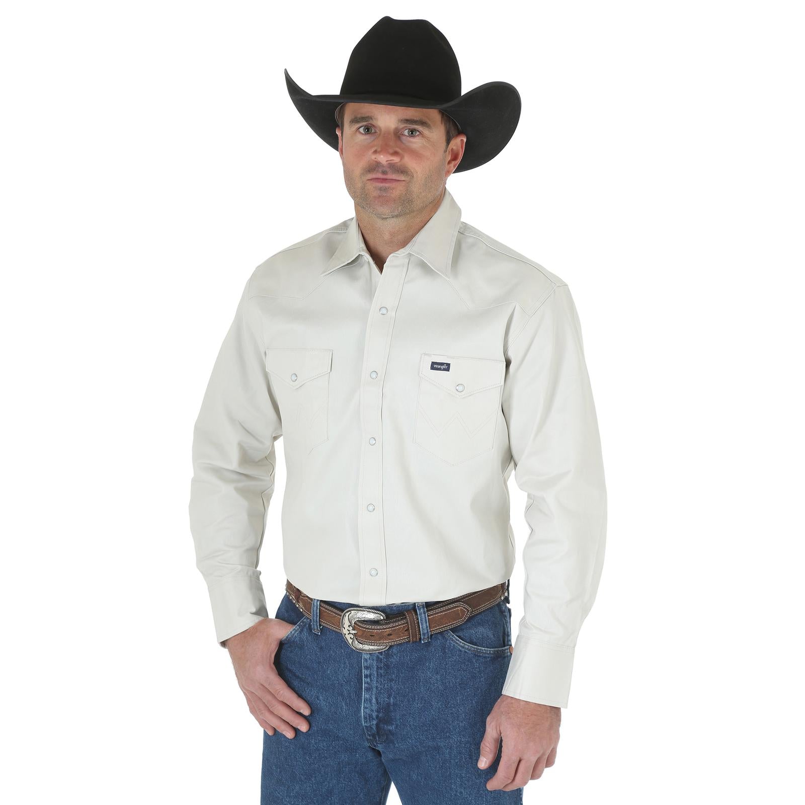 Wrangler Cowboy Cut® Firm Finish Twill Western Snap Work Shirt Stone