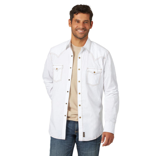 Wrangler® Men's Retro Trim Premium Long Sleeve Shirt - White/Grey