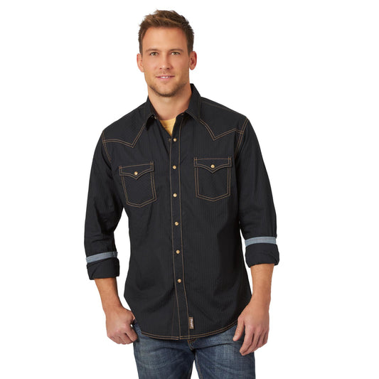 Wrangler® Men's Retro Trim Premium Long Sleeve Shirt - Black
