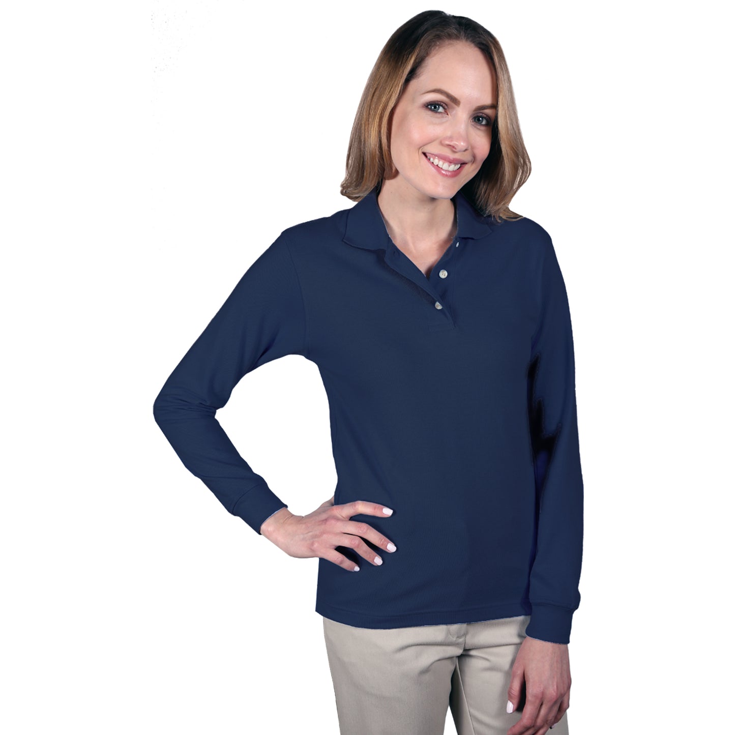 Blue Generation BG6207 Ladies Superblend L/S Polo, Navy, Medium (Clearance)