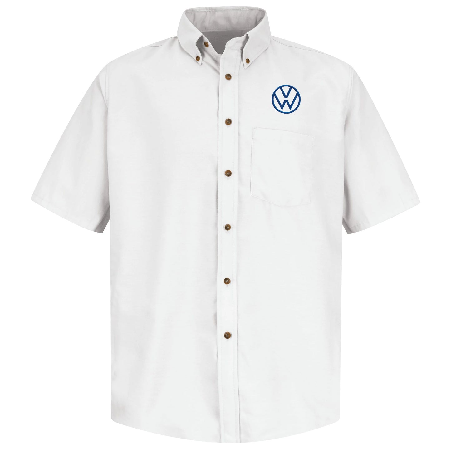 Volkswagen® Mens Short Sleeve Poplin Dress Shirt - Left Chest: Royal VW - Basics Clothing Store