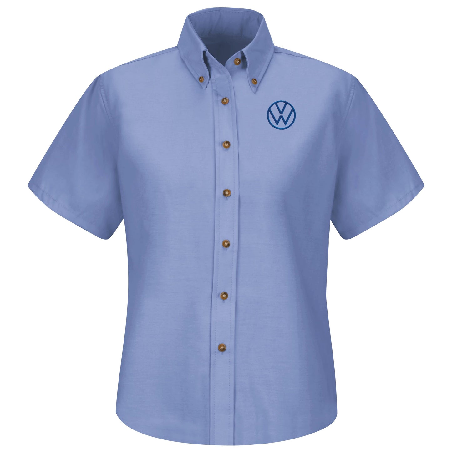 Volkswagen® Women's Short Sleeve Poplin Dress Shirt - Left Chest: Royal VW - Basics Clothing Store