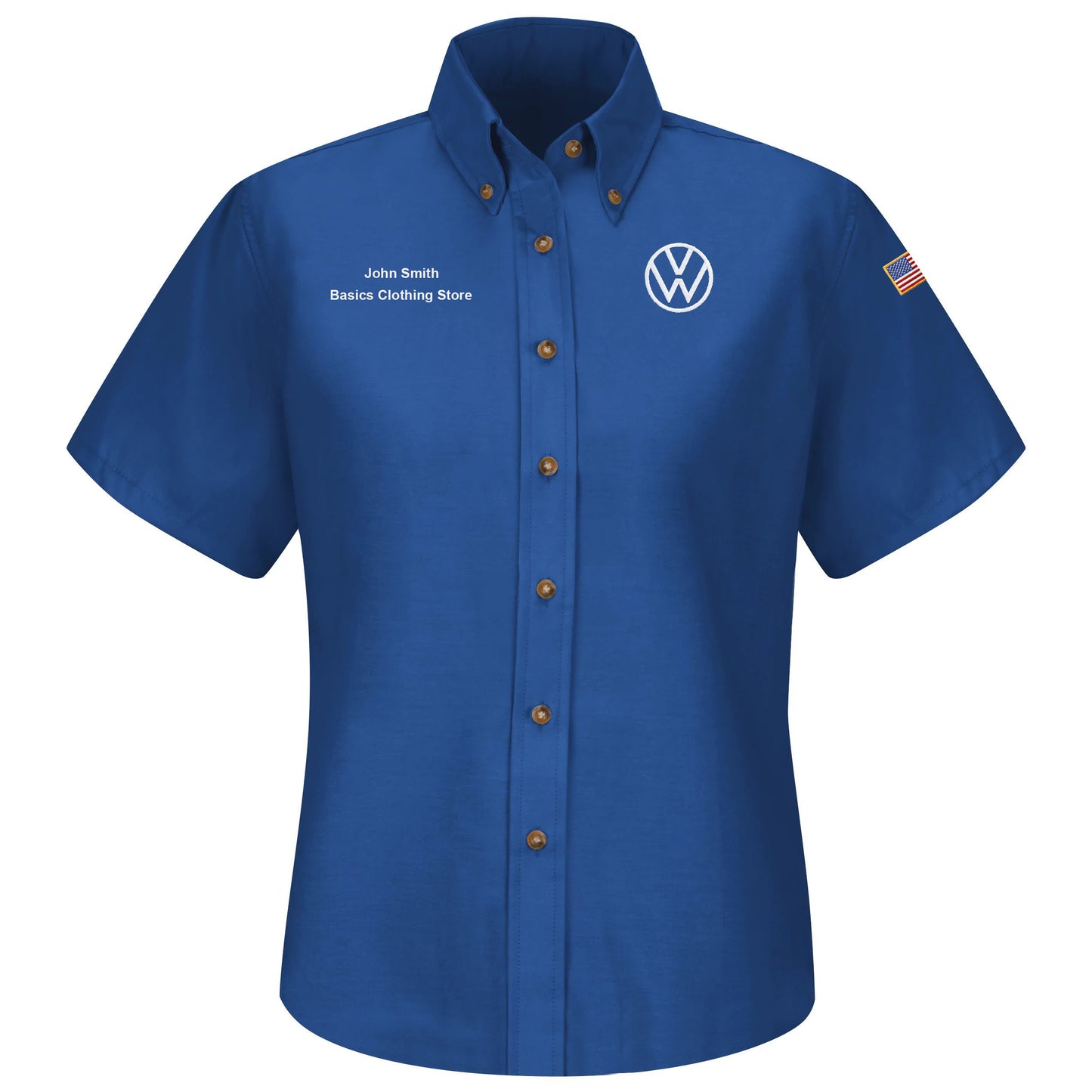 Volkswagen® Women's Short Sleeve Poplin Dress Shirt - Left Chest: Royal VW - Basics Clothing Store
