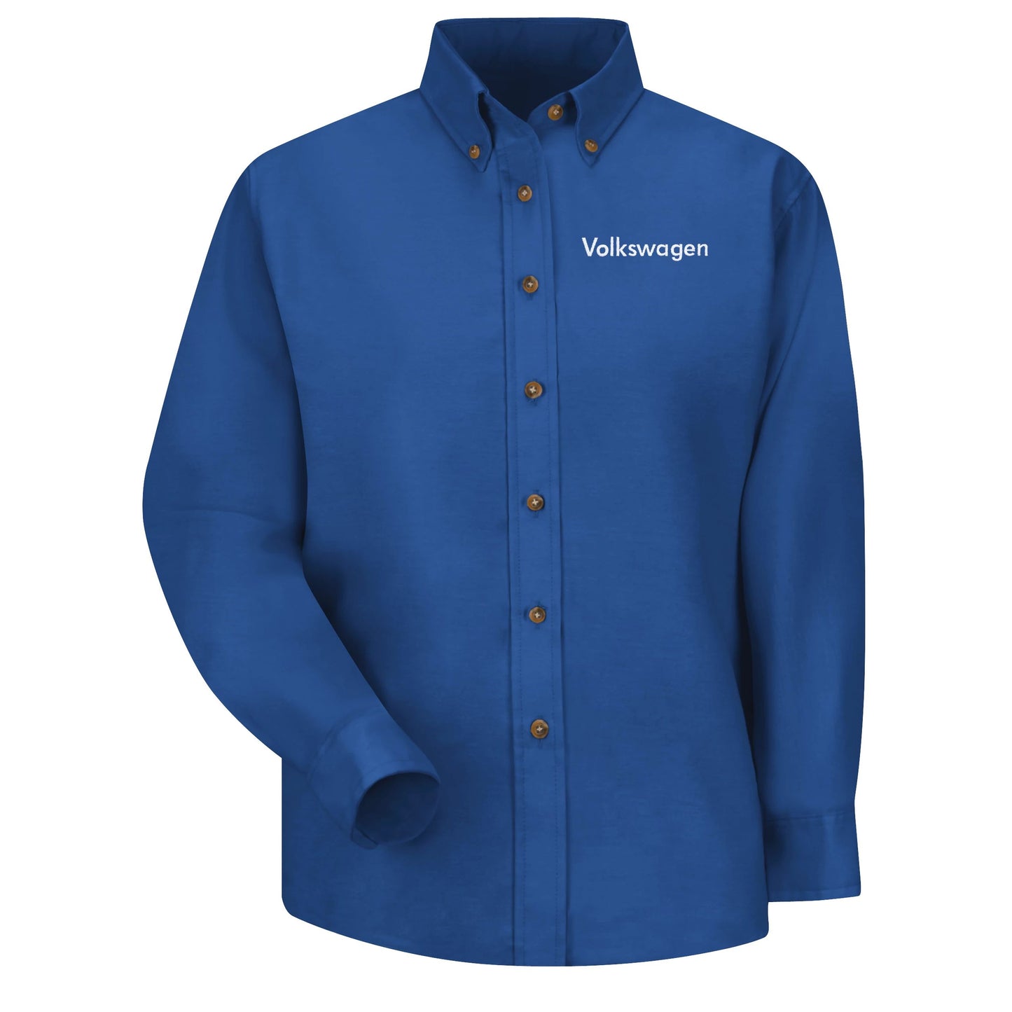 Volkswagen® Women's Long Sleeve Poplin Dress Shirt - Left Chest: Royal Volkswagen - Basics Clothing Store