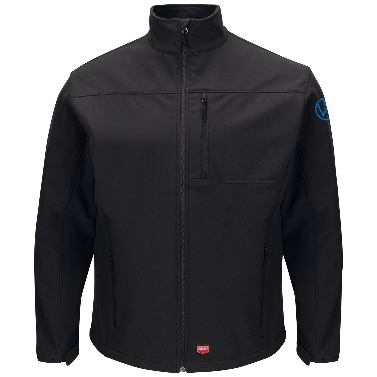 Volkswagen® Men's Deluxe Soft Shell Jacket - Black - Left Sleeve: Royal VW