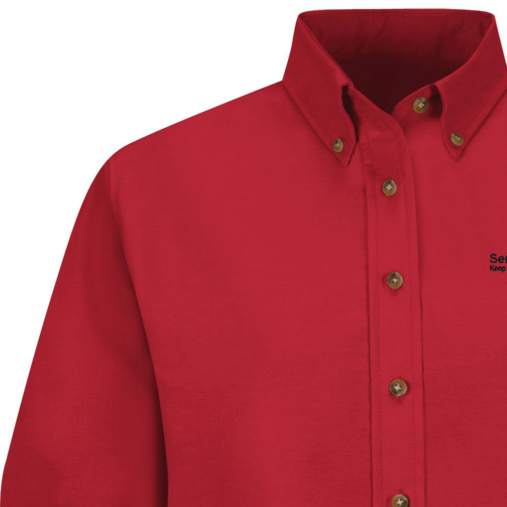Toyota® Women's Long Sleeve Poplin Dress Shirt - Service Center Logo - Red - 5531RD - Basics Clothing Store