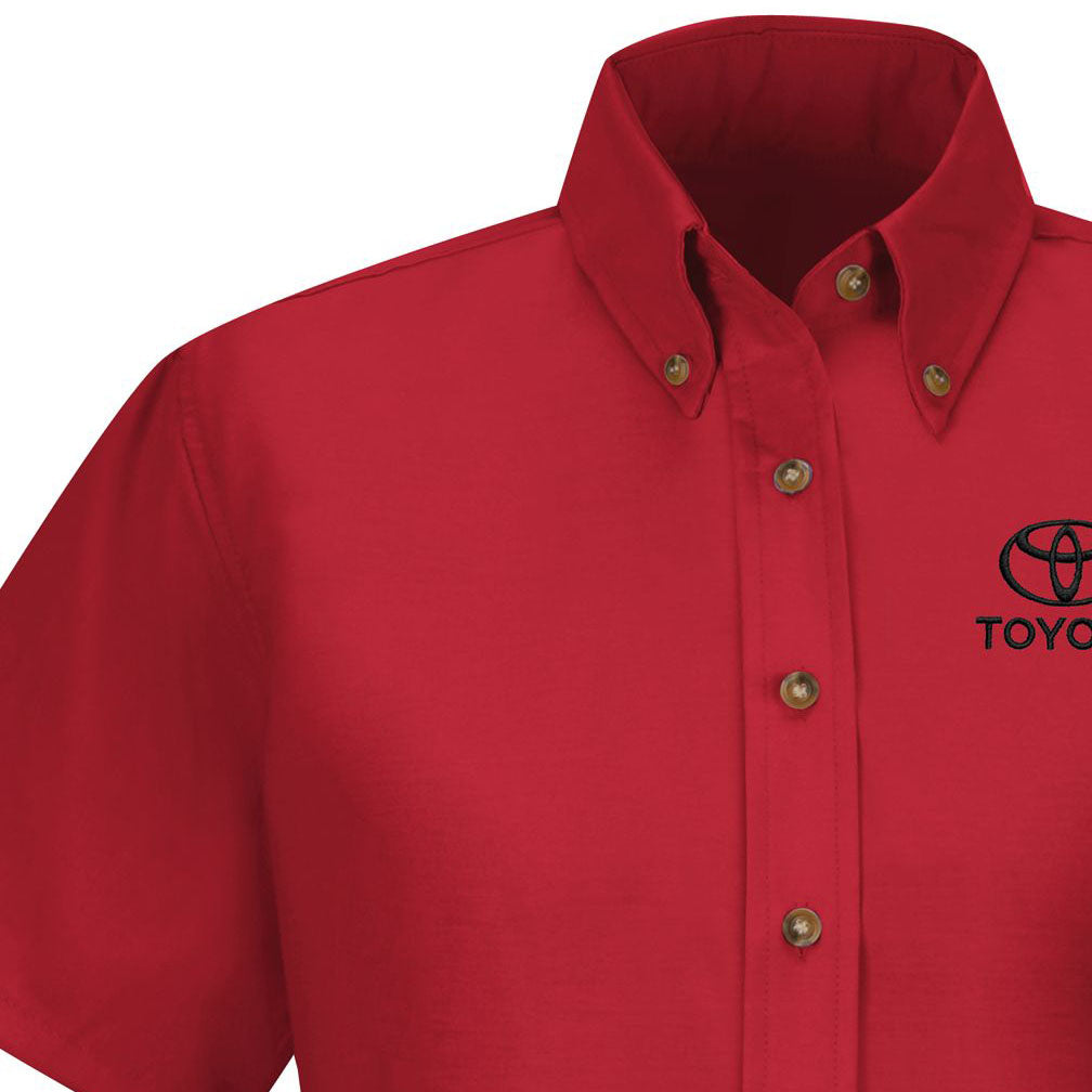 Toyota® Women's Short Sleeve Poplin Dress Shirt - Toyota Logo - RED -5544RD - Basics Clothing Store