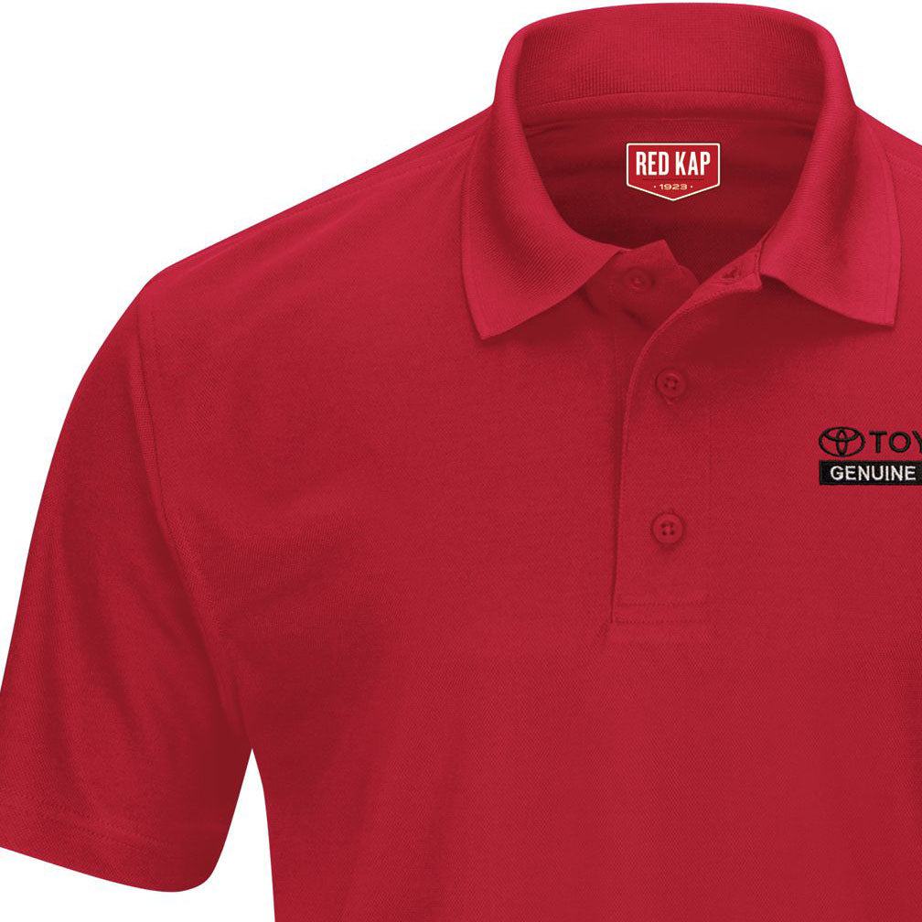 Toyota® Men's Short Sleeve Performance Knit® Pocketless Core Polo - Genuine Parts Logo - RED - 5556RD