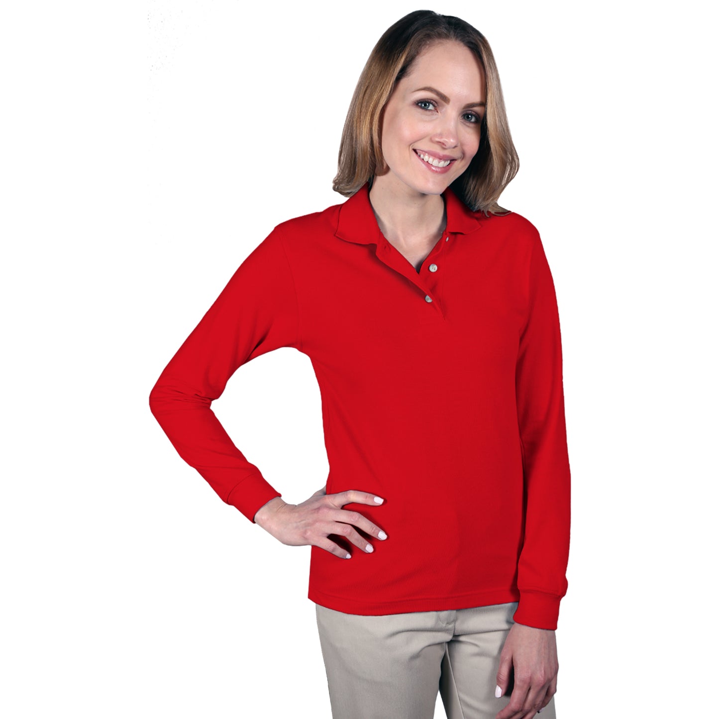 Blue Generation Ladies BG6207 Superblend L/S Polo - Red, XLarge - Clearance