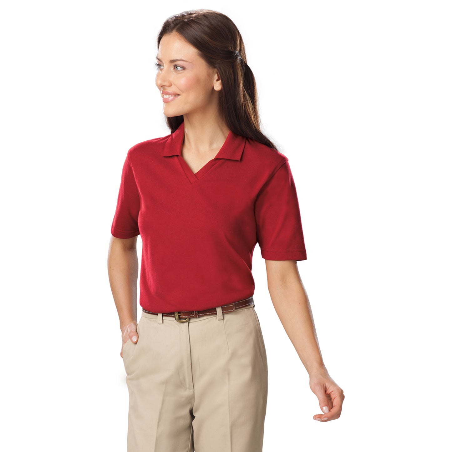 Blue Generation BG6209 Ladies Superblend V-Neck Polo, Red, Small (Clearance)