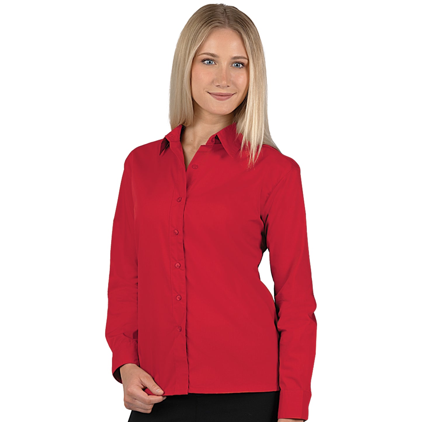 Blue Generation BG6210 Ladies L/S Value Poplin Shirt, Red, X-Large (Clearance)
