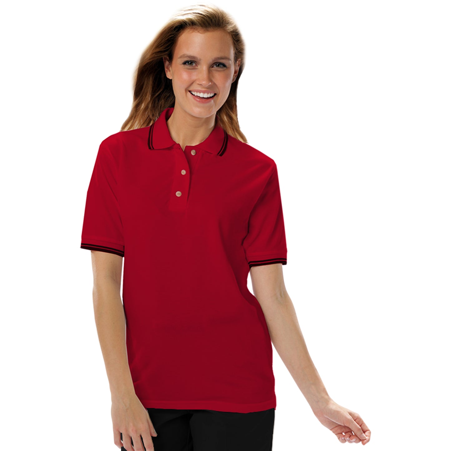Blue Generation BG6205 Ladies Superblend Tipped Pique Polo, Red/Black, Large (Clearance)