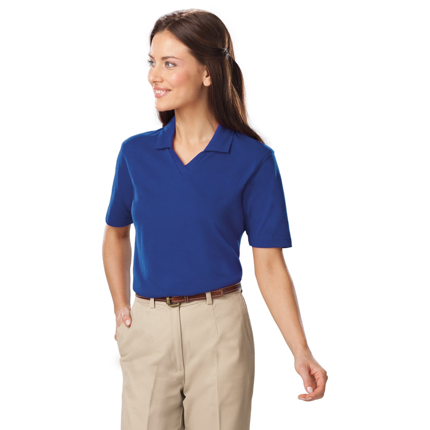 Blue Generation BG6209 Ladies Superblend V-Neck Polo Royal, Small (Clearance)