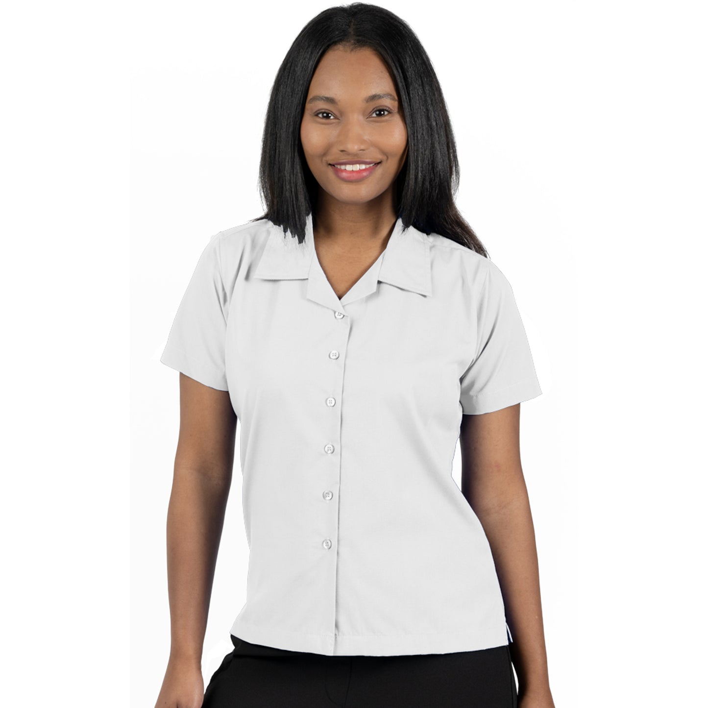 Blue Generation Ladies BG6100 Solid Poplin Camp Shirt, White, X-Small (Clearance)
