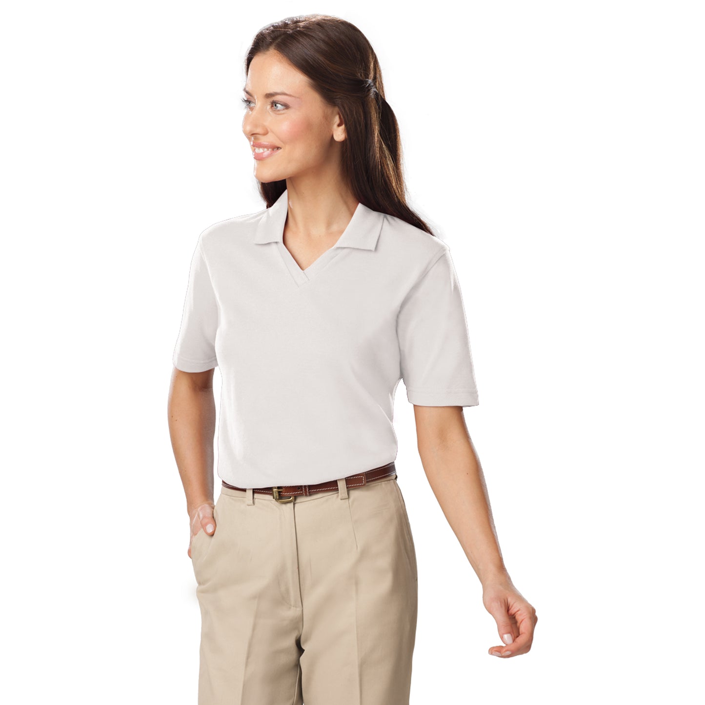 Blue Generation BG6209 Ladies Superblend V-Neck Polo, White, X-Large (Clearance)