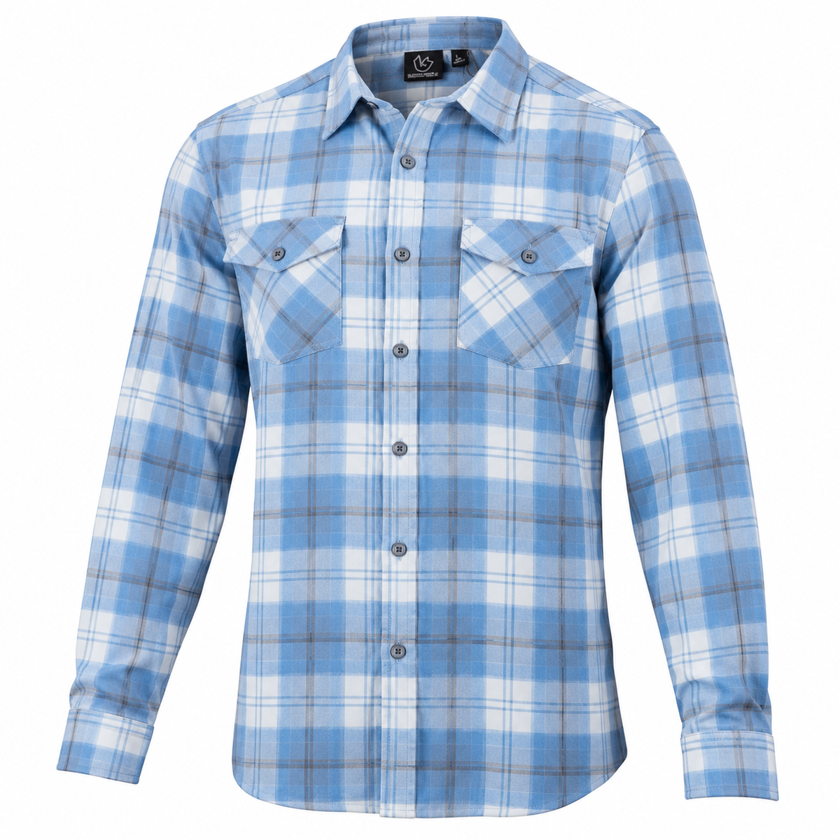 Burnside B8787 - Men's Blue Plaid Long Sleeve Button-Up Shirt - B8787