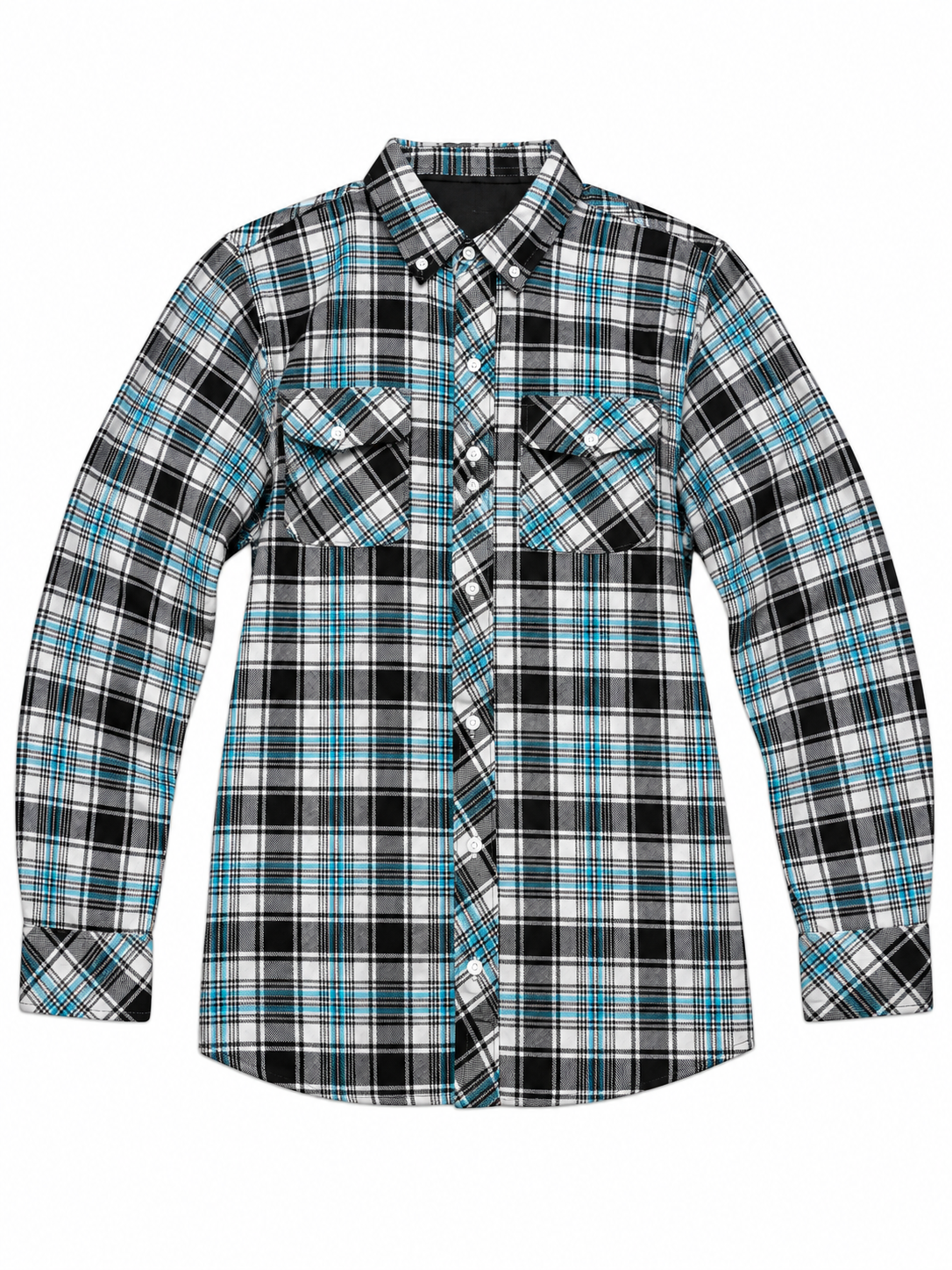 Burnside B8283 - Men's Black, Grey & Blue Plaid Long Sleeve Button-Up Flannel Shirt - B8283