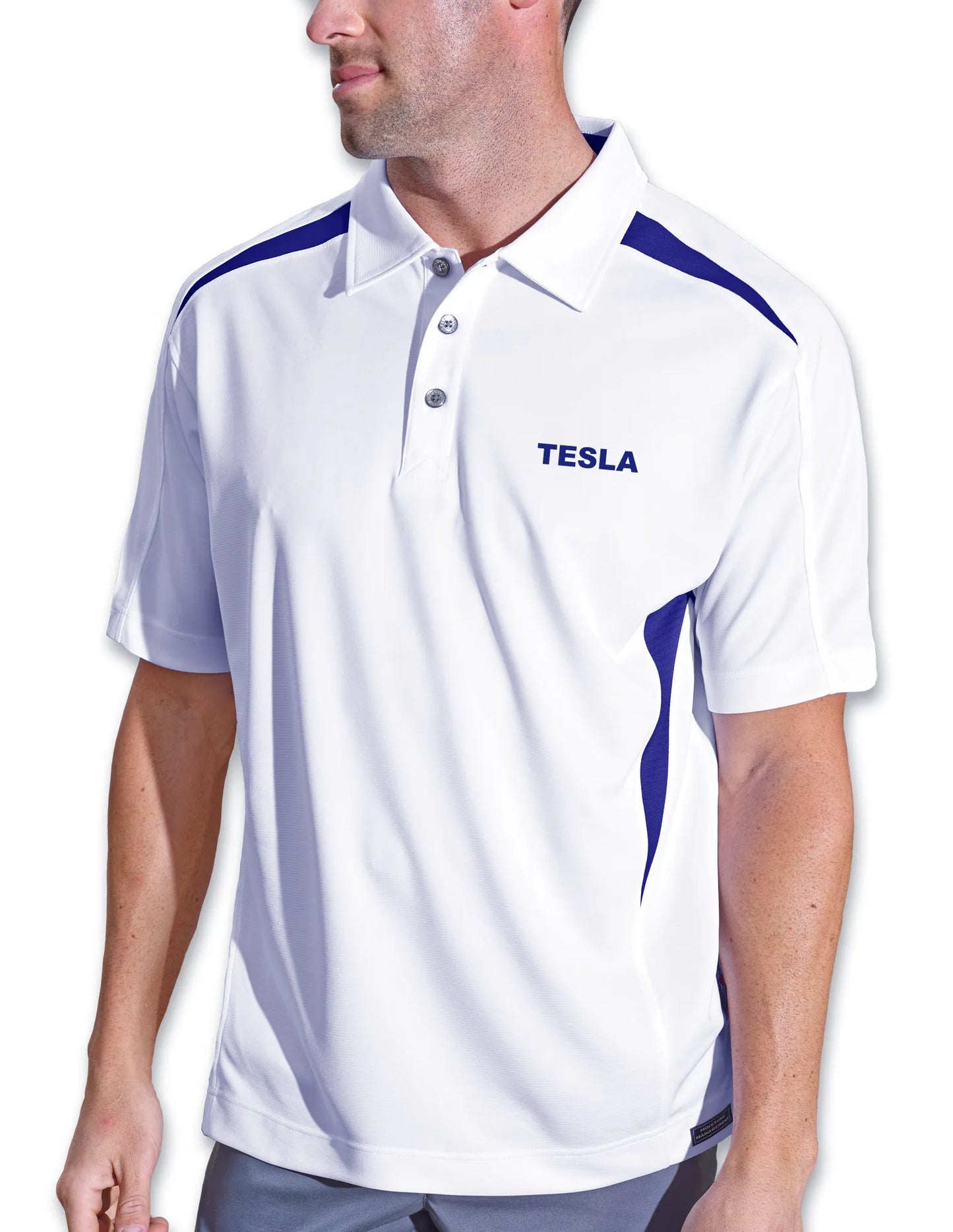 Pro Celebrity Men's S/S Tesla Polo, White/Navy, XLarge (Clearance)