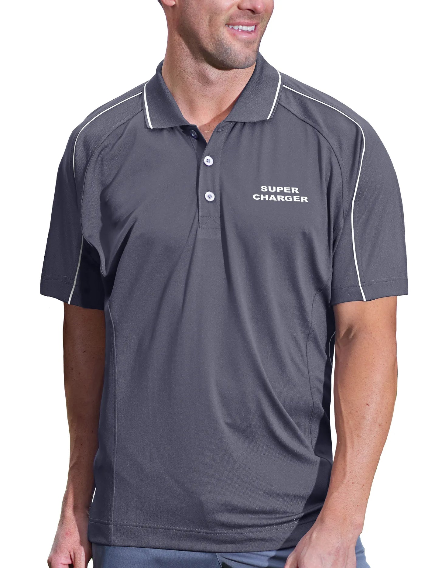 Pro Celebrity Men's S/S Super Charger Polo, Graphite/White, Large (Clearance)