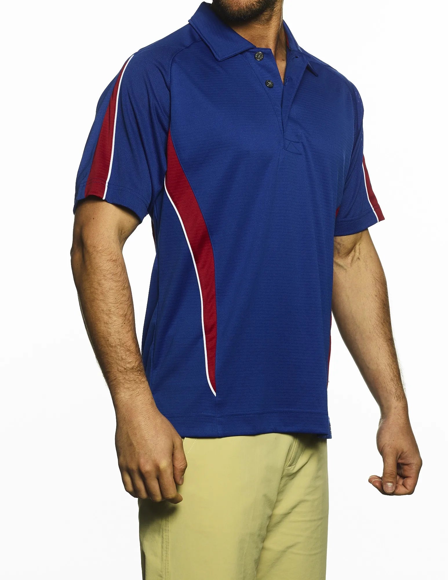 Pro Celebrity Men's S/S Phenom Polo, Royal/Deep Red/White, Large (Clea
