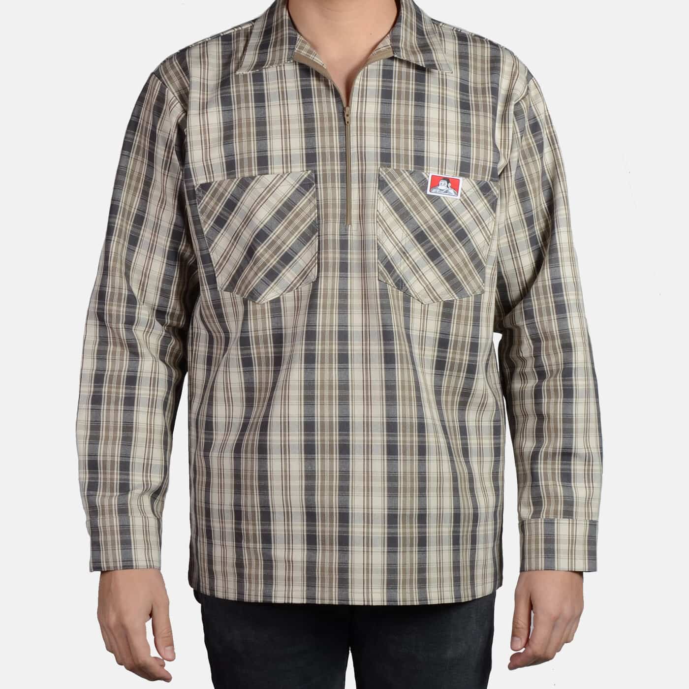 Long Sleeve Plaid, 1/2 Zip