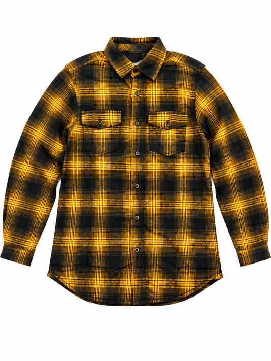 Burnside B8181 - Men's Gold Plaid Long Sleeve Flannel Shirt – Button-Up Casual Shirt - B8181 (Gold)