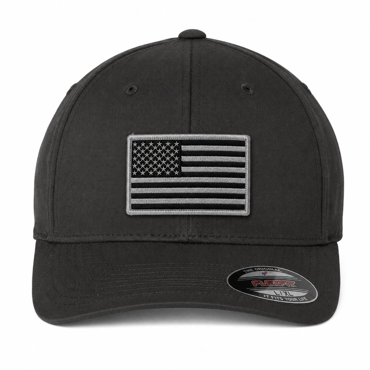 V-Flexfit® Cotton Twill Cap / American Flag Embroidered Patch