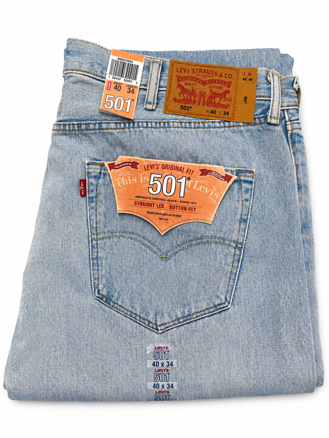 Levi's 501 Original Fit Jeans Men's Light Wash Straight Leg Button Fly NWT (Discontinued) | 00501-2424