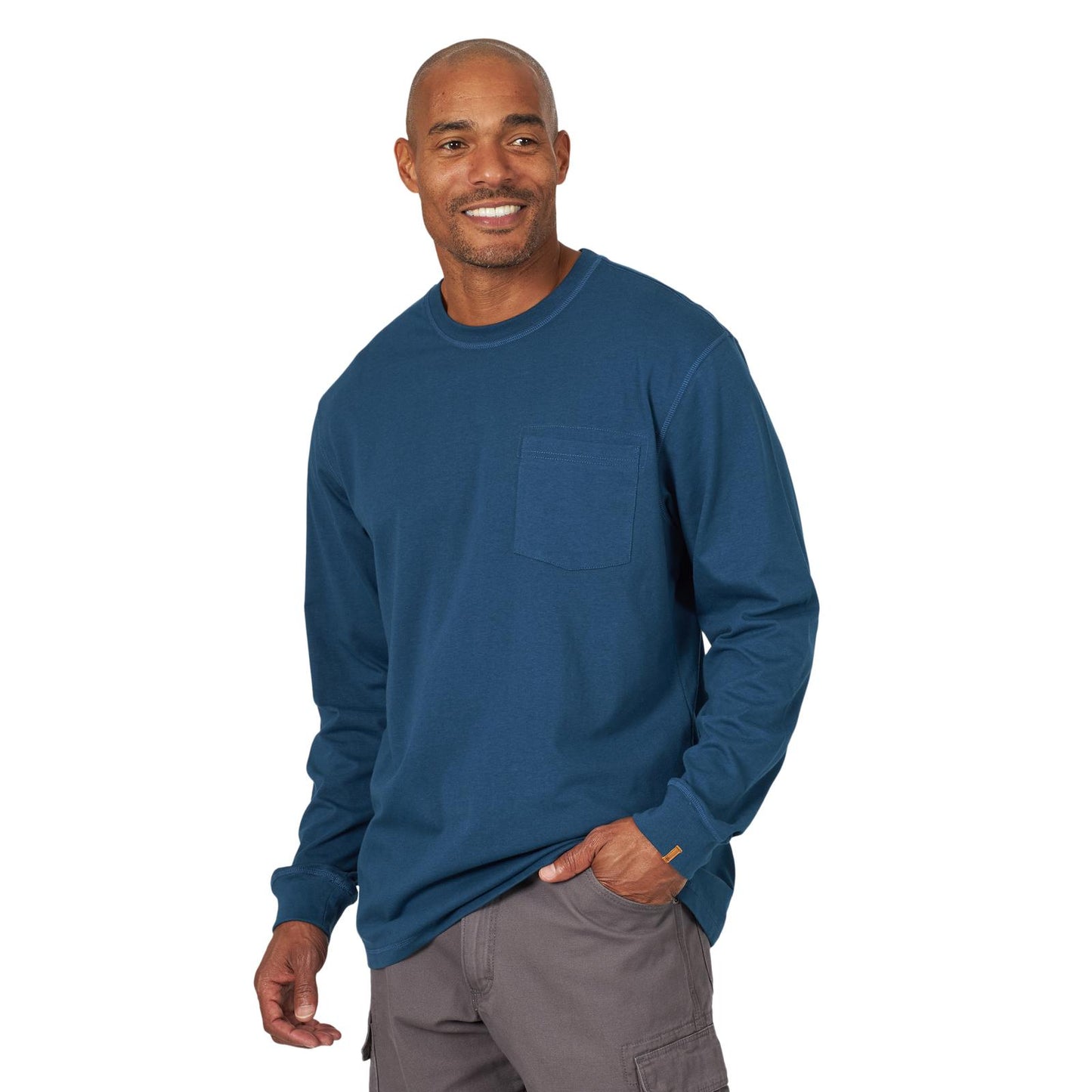 Wrangler® RIGGS Workwear® Long Sleeve 1 Pocket Performance T-Shirt - Oxford Blue