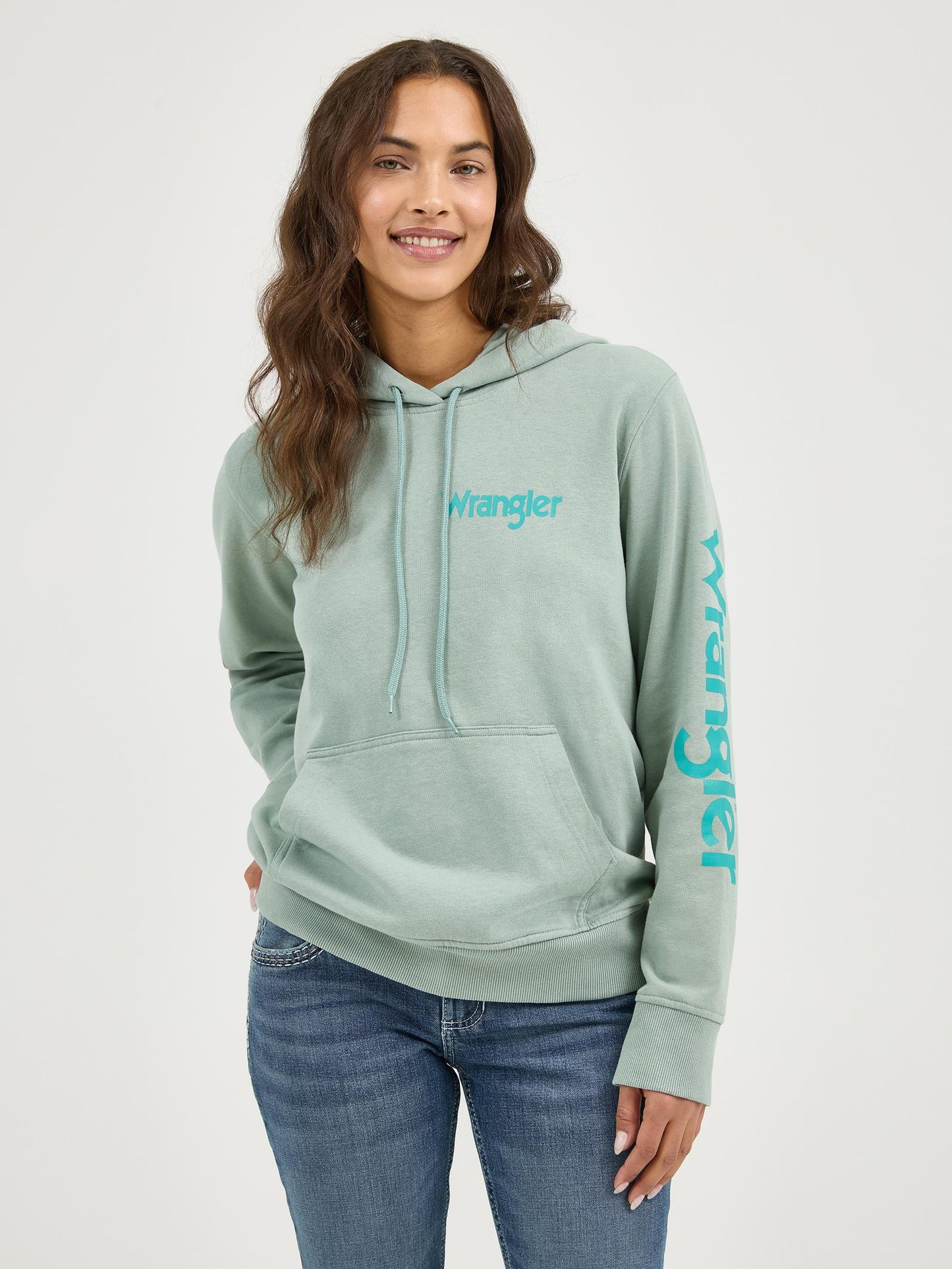 Wrangler® Women's Retro Logo Arm Pullover Hoodie  - Teal - 112317301