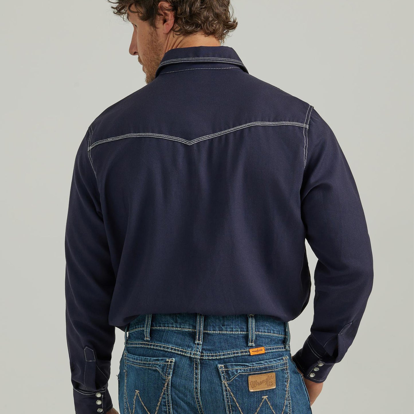 Wrangler® FR Flame-Resistant 20X® Western Snap Solid Shirt - Navy