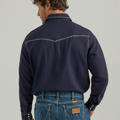 Wrangler® FR Flame-Resistant 20X® Western Snap Solid Shirt - Navy