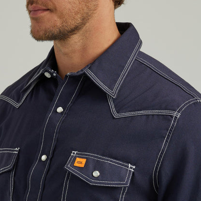 Wrangler® FR Flame-Resistant 20X® Western Snap Solid Shirt - Navy