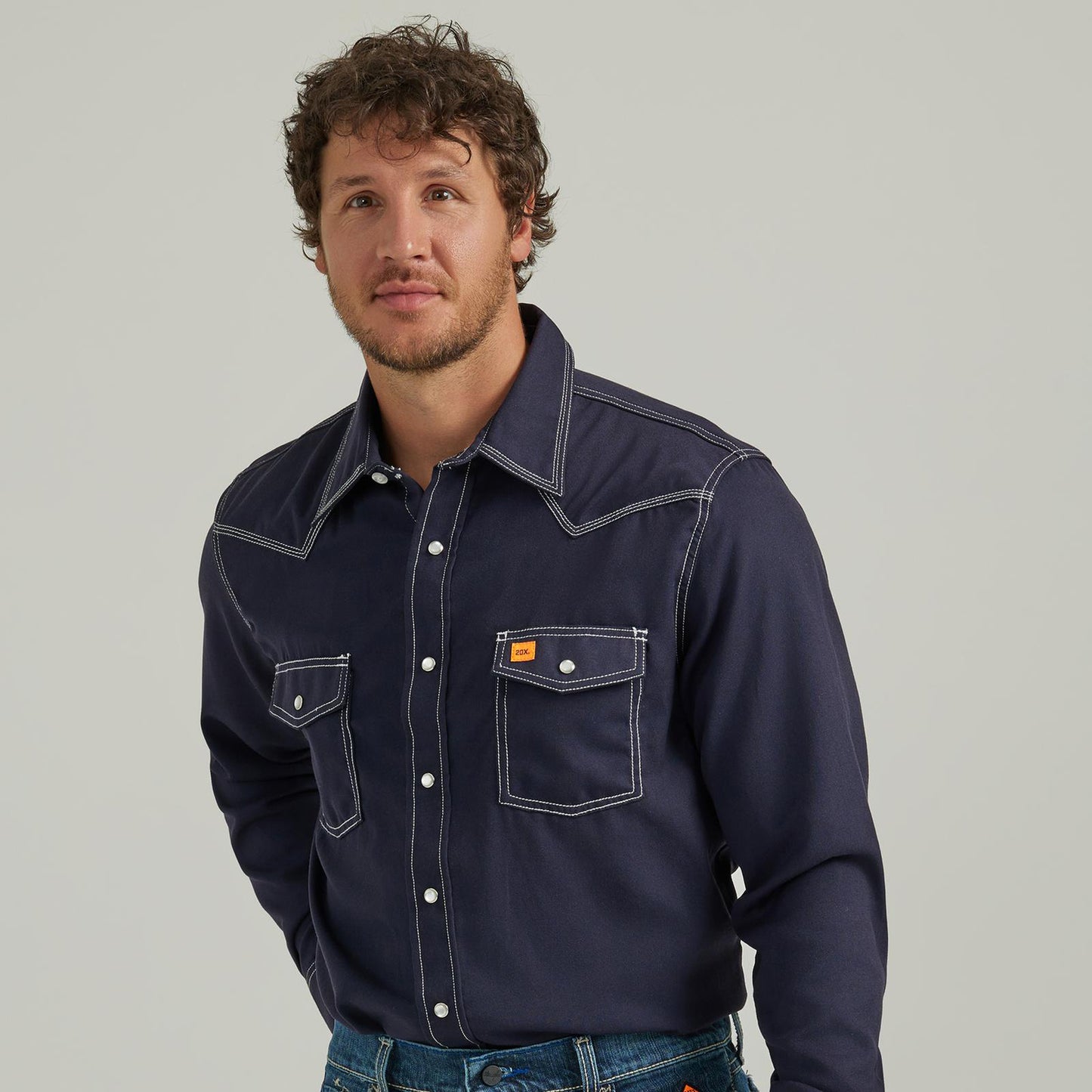 Wrangler® FR Flame-Resistant 20X® Western Snap Solid Shirt - Navy