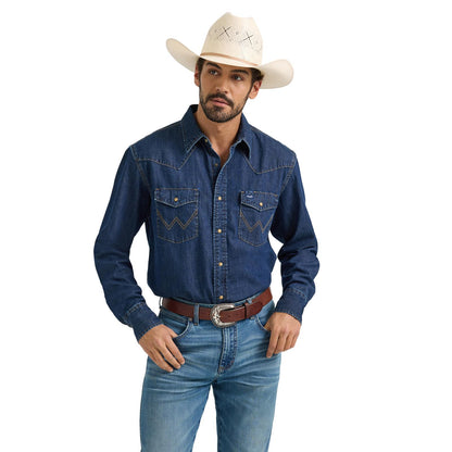 Men's Wrangler® Classic Denim Western Snap Shirt - Dark Denim