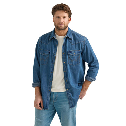 Men's Wrangler® Classic Denim Western Snap Shirt - Mid Wash Denim