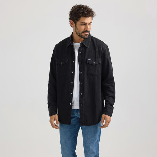 Men's Wrangler® Classic Denim Western Snap Shirt - Black Denim
