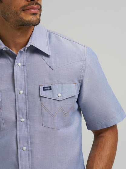 Wrangler® Western Chambray Short Sleeve Workshirt - Classic Fit - Chambray-70131MW